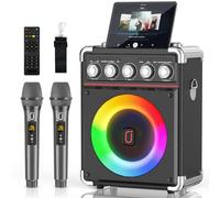 Macchina per karaoke con 2 microfoni wireless, altoparlante Bluetooth 5.3 con regolazione bassi/alti/eco, sistema PA con telecomando e luci RGB, supporta TV/TF/USB/AUX/Live/REC per feste in casa
