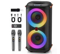 Macchina per karaoke con 2 microfoni wireless, altoparlante Bluetooth portatile per karaoke per adulti, sistema PA Big Party con luci Dicso e doppio subwoofer da 6,5 pollici per casa all'aperto