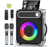 Macchina per karaoke con 2 microfoni wireless, altoparlante portatile Bluetooth 5.3 con luci LED, regolazione bassi/acuti, sistema PA con telecomando, supporta FM/AUX/USB/TF per feste