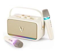 Macchina per karaoke con 2 microfoni wireless e involucro in morbida pelle, altoparlante Bluetooth portatile con 5 modalità di cambio vocale per feste a casa, supporto AUX/USB/TF, per bambini