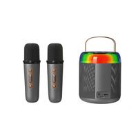 Macchina per karaoke con due microfoni wireless, mini altoparlante portatile per karaoke, luci LED, altoparlante supporta Bluetooth, scheda TF, USB, AUX, adatto per casa, KTV, all'aperto, viaggi (Y2