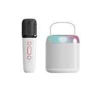 Macchina per karaoke con due microfoni wireless, mini altoparlante portatile per karaoke, luci LED, altoparlante supporta Bluetooth, scheda TF, USB, AUX, adatto per casa, KTV, all'aperto, viaggi (Y2