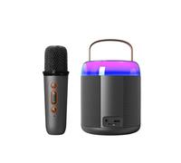 Macchina per karaoke con due microfoni wireless, mini altoparlante portatile per karaoke, luci LED, altoparlante supporta Bluetooth, scheda TF, USB, AUX, adatto per casa, KTV, all'aperto, viaggi (Y2