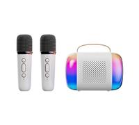 Macchina per karaoke con due microfoni wireless, mini altoparlante portatile per karaoke, luci LED, altoparlante supporta Bluetooth, scheda TF, USB, AUX, adatto per casa, KTV, all'aperto, viaggi (Y5