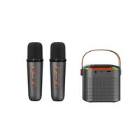 Macchina per karaoke con due microfoni wireless, mini altoparlante portatile per karaoke, luci LED, altoparlante supporta Bluetooth, scheda TF, USB, AUX, adatto per casa, KTV, all'aperto, viaggi (Y1