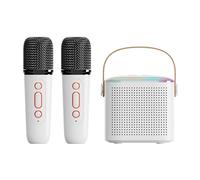 Macchina per karaoke con due microfoni wireless, mini altoparlante portatile per karaoke, luci LED, altoparlante supporta Bluetooth, scheda TF, USB, AUX, adatto per casa, KTV, all'aperto, viaggi (Y1