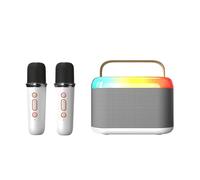 Macchina per karaoke con due microfoni wireless, mini altoparlante portatile per karaoke, luci LED, altoparlante supporta Bluetooth, scheda TF, USB, AUX, adatto per casa, KTV, all'aperto, viaggi (Y3