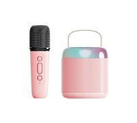 Macchina per karaoke con due microfoni wireless, mini altoparlante portatile per karaoke, luci LED, supporta Bluetooth, scheda TF, USB, AUX, adatta per casa, KTV, esterni, viaggi (Y2 singolo, rosa)