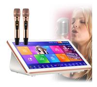 Macchina per karaoke con touchscreen, 2 microfoni wireless, sistema desktop per feste e bar, aggiornamenti di canzoni e testi di musica cloud