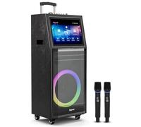 Macchina per karaoke per adulti, con display con testi, altoparlante Bluetooth portatile intelligente 2 microfoni wireless, sistema karaoke professionale 1000 W potenza di picco grande luce Bluetooth