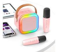 Macchina per karaoke per bambini, 2 microfoni, mini macchina per karaoke con microfoni per karaoke, regalo di compleanno per ragazze e ragazzi, altoparlante Bluetooth portatile per bambini dai 3 ai 12