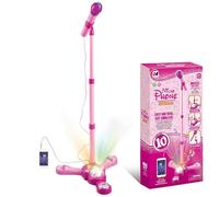 Macchina per karaoke per bambini con supporto regolabile, microfoni rosa per bambini con sfera luminosa rotante per cantare insieme a luci rotazionali lampeggianti e pedali, regalo per ragazze e