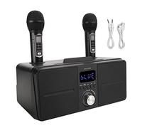 Macchina per Karaoke per Famiglie con Due Microfoni Wireless, Audio Stereo Altoparlante Bluetooth4.2 Portatile, Altoparlante Audio dal Vivo con un Tasto Elimina Il Suono Originale per Riunioni(Nero)