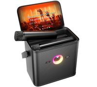 Macchina per karaoke portatile per adulti e bambini, display e schermo con testi integrati, connessione WiFi a YouTube e app karaoke, 2 microfoni wireless nascosti, altoparlante Bluetooth per feste in