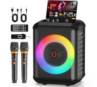 Macchina per karaoke, sistema karaoke con 2 microfoni, sistema karaoke Bluetooth portatile con luci LED, sistema PA, ideale per feste in casa e come regalo per adulti e bambini