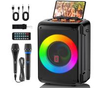 Macchina per karaoke, sistema karaoke con 2 microfoni, sistema karaoke Bluetooth portatile con luci LED
