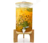 Macchina per Limonata e succhi, Grandi distributori di Bevande Calde e Fredde con Rubinetto in Acciaio Inox e Supporto in Legno, distributore di Bevande in Vetro per Feste, Bar e r