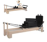 Macchina per Pilates Reformer in Legno d'Acero Bianco, Attrezzatura per Pilates Reformer con Box, Trampolino in Pelle Piccolo e Grande per Allenamento a casa (Nero)