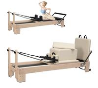 Macchina per Pilates Reformer in Legno d'Acero Bianco, Attrezzatura per Pilates Reformer con Box, Trampolino in Pelle Piccolo e Grande per Allenamento a casa (Bianco)