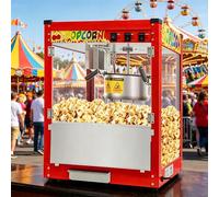 Macchina per popcorn commerciale con bollitore da 10 oz e luce riscaldante, macchina per popcorn da banco da 1400 W per casa, teatro e lavoro, stile film con controllo a 3 interruttori Flat-top