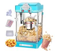 Macchina per popcorn, macchina per popcorn stile vintage da 3 once con bollitore, controllo a 2 interruttori, luce calda e porte in vetro temperato, per bar teatro blue