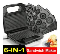 Macchina per sandwich 6 in 1, tostiera per sandwich da 850 W, piastra per waffle, griglia pressa per panini, piastra per ciambelle dolci, piastra per frutta secca, piastra per torte, piastre rimovibil