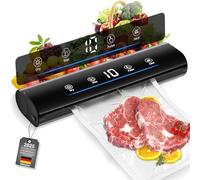 Macchina per sottovuoto con indicatore LED e promemoria vocale, sigillatrice automatica dell'aria con 20 sacchetti sottovuoto, multifunzione con modalità di sigillatura a secco/umido (nero)