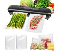 Macchina per sottovuoto per alimenti con 20 sacchetti sottovuoto, saldatrice per stagnola, asciutta, umidità, fresca, compatta, sigillatrice completamente automatica, colore nero