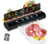 Macchina per sottovuoto, sigillatrice per fast food con display LED e promemoria vocale, sigillatrice ad aria con 20 sacchetti sottovuoto, sigillatrice multifunzione con modalità di sig (nero S)