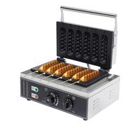Macchina per waffle 1500 W con 6 stampi hot dog per waffle sul manico e hot dog, cialde Royal Catering sul gambo, regolatore di temperatura 50-300 °C