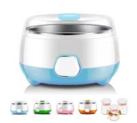 Macchina per yogurt con 3 vasetti, macchina per yogurt probiotici da 1 litro con rivestimento in acciaio inossidabile, macchina per fermentare Natto a basso rumore per preparare yogurt/vino di r blue