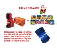 MACCHINA PICCOLO XS + 60 CAPSULE Nescafè + 64 SOLUBILI + plaid Caffè Borbone