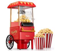 Macchina popcorn, Reemix 1200W Retrò Popcorn Maker, Senza olio, Popcorn fresco fatto in casa in meno di 3 minuti, Utilizza aria calda, Coperchio staccabile, Feste, Serate cinematografiche, Rosso