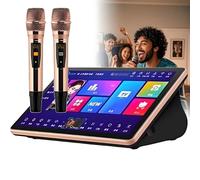 Macchina portatile per karaoke con touch screen, microfoni wireless, uscita 4K e libreria di canzoni cloud per l'intrattenimento domestico