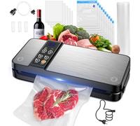 Macchina Sottovuoto Alimenti 8 in 1, Professionale 80KPA Vuoto Veloce e Display Digitale a LED,Stoccaggio Rotoli con Taglierina per Alimenti Freschi Secchi e Umidi Buste (Argenteo) (Argento)