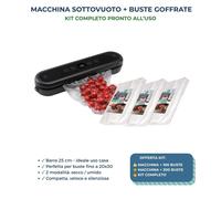 Macchina Sottovuoto + Buste 100/300pz Kit 25cm Compatta per Alimenti Universale