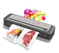 Macchina Sottovuoto MEGAWISE - Aspirazione 80kPa, Sigillatrice Compatta con Taglierina Integrata e Funzione One-Touch - Include Tubo e 10 Sacchetti - Per Alimenti Secchi e Umidi (grigio argento)