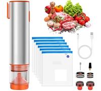 Macchina Sottovuoto per Alimenti, Alimenti Portatile con 6 Sacchetti Sottovuoto Riutilizzabili, 1800mAH Elettrica Pompa per Sottovuoto per la Cottura Sottovuoto e la Conservazione Degli Alimenti