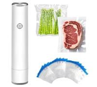 Macchina sottovuoto portatile USB, sigillatura in 5s, 1200 mAh, con sacchetti riutilizzabili, spegnimento automatico, prolunga freschezza per conservazione cibo casa e campeggio (30 x sacchetti per