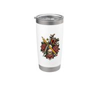 Macchina Tattoo Tradizionale Teschio Rose Tatuatore Bicchiere termico in acciaio inox doppia parete