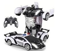 Macchina Telecomandata, 2.4GHz Polizia Macchina Robot Trasforma Radiocomandata con Luce RC Auto, 360°Rotazione Macchinine Bambini Giochi All'aperto Regalo Bambino 4 5 6 7 8 9 Anni Maschio Bambina