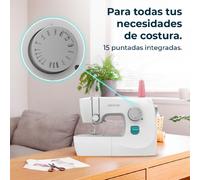 Cecotec Macchina da Cucire 15 Punti BelleCouture 1500. Asola Manuale in 4 Tempi, Regolatore di Asola, Tensione del Filo Regolabile e Kit di Accessori, Compatta e Portatile