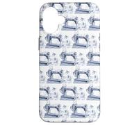 Macchine da cucire vintage a tema classico blu e bianco modello Custodia per iPhone 16 Plus