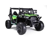 Macchinina Elettrica per Bambini UTV 24V, Verde, biposto in pelle, Telecomando 2.4Ghz, Motori 2 X 200 W, Freno elettrico, Luci LED, Ruote in EVA morbide con sospensioni, Lettore MP3 con USB/SD
