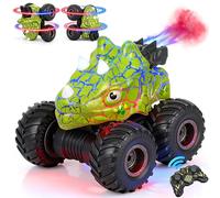 Macchinine giocattolo a forma di dinosauro - Monster Truck telecomandati con luci a LED e musica, giocattoli a forma di dinosauro per bambini con rotazioni a 360° e drifting (Verde)