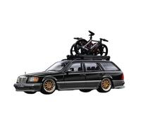 Macchinine in Metallo Pressofuso 1/64 Per Mercedes-Benz Station Wagon S124 Wagon Modello Statico In Lega Nera E Argento Con Cerchi Dorati Fan Sport Motoristici Corsa
