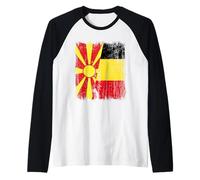 Macedonia del Nord Belgio Mezza Bandiera Macedone Maglia Belga Maglia con Maniche Raglan
