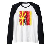 Macedonia del Nord Germania Mezza Bandiera Macedone del Nord Tedesco Maglia con Maniche Raglan
