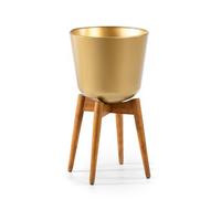 MACETERO 38X38X70 MADERA NATURAL/METAL DORADO