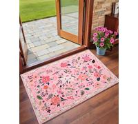 Macgace Tappeto floreale rosa per ingresso, con stampa floreale, lavabile, con retro antiscivolo, per camera da letto delle ragazze, cucina, grazioso tappeto decorativo per porta d'ingresso